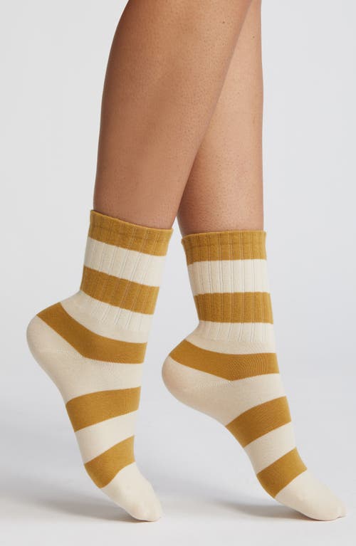Stripe Combed Cotton Crew Socks in Mustard Stripe