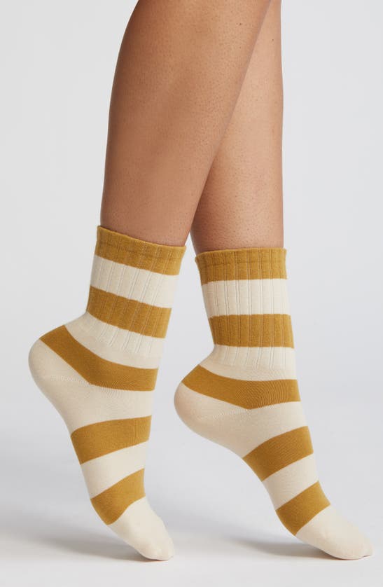 Shop Casa Clara Stripe Combed Cotton Crew Socks In Mustard Stripe