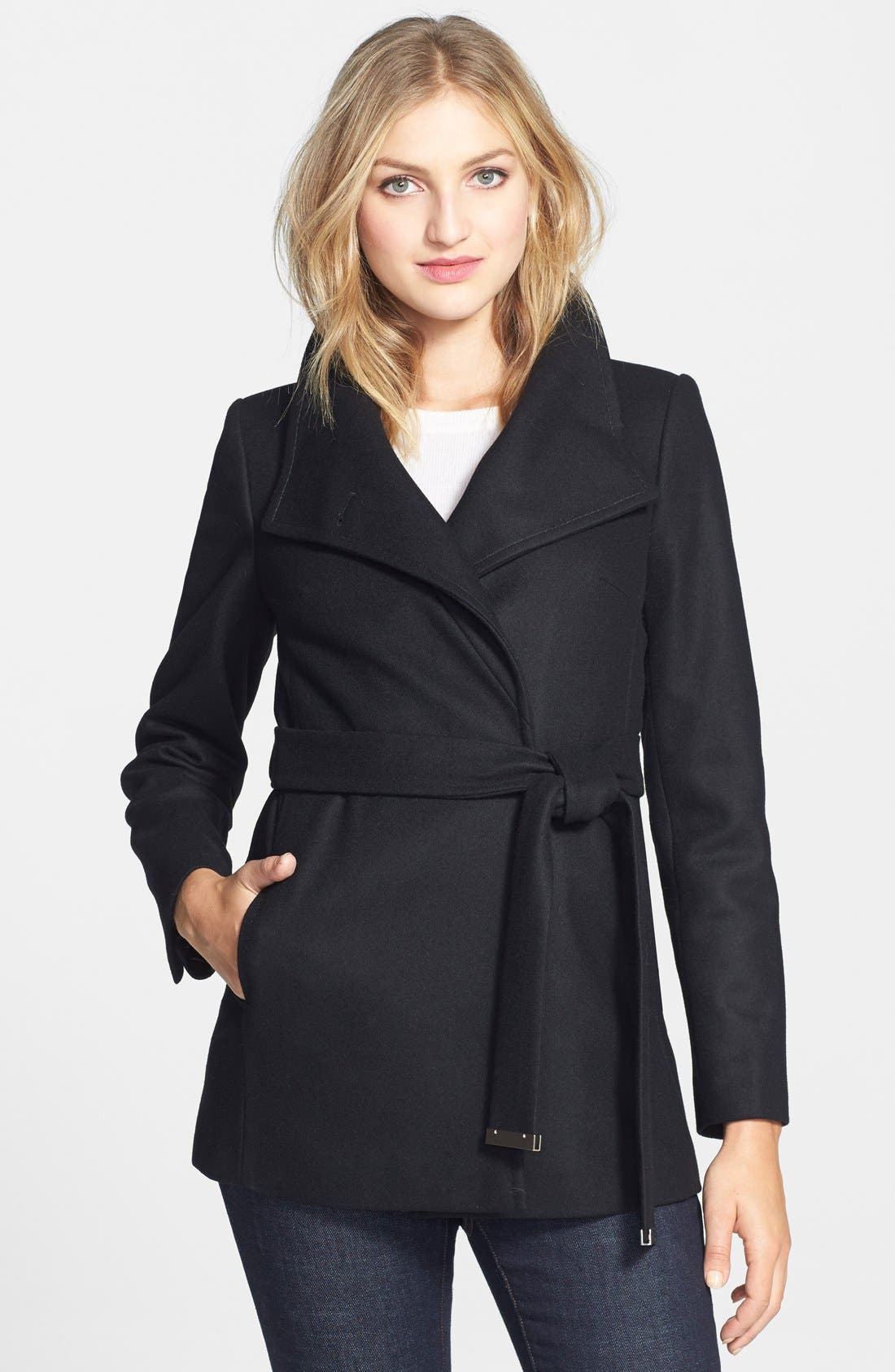 short belted wrap coat