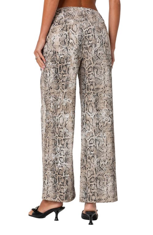 Edikted Snakeskin Print Low Rise Wide Leg Jeans In Mix