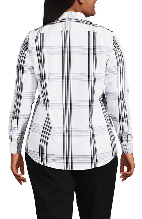 Shop Lands' End Plus Size No Iron Button Front Shirt In Black Offset Plaid