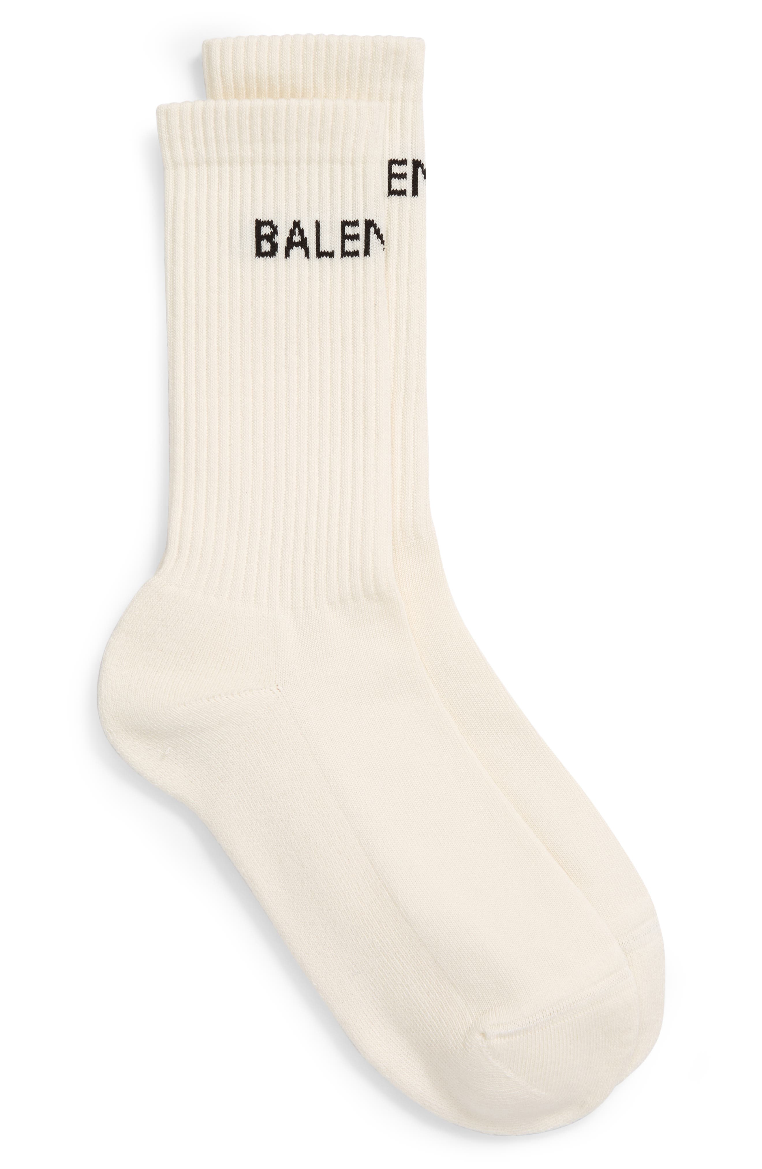 Balenciaga Logo Crew Socks in White/Black at Nordstrom, Size X-Large Us