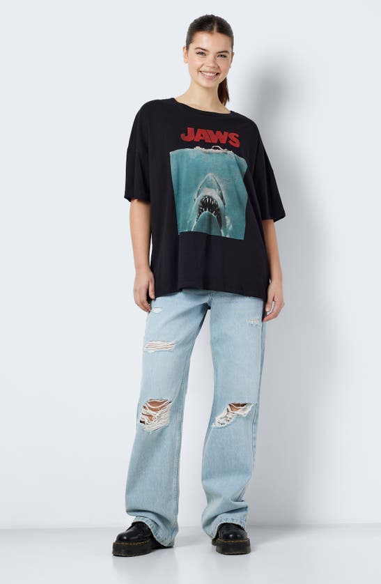 Shop Noisy May Jaws Cotton Graphic T-shirt In Black Printjaws