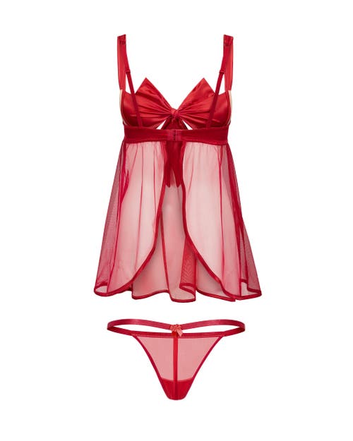 Adore Me Bessima Babydoll & G-string Set Lingerie In Dark Red