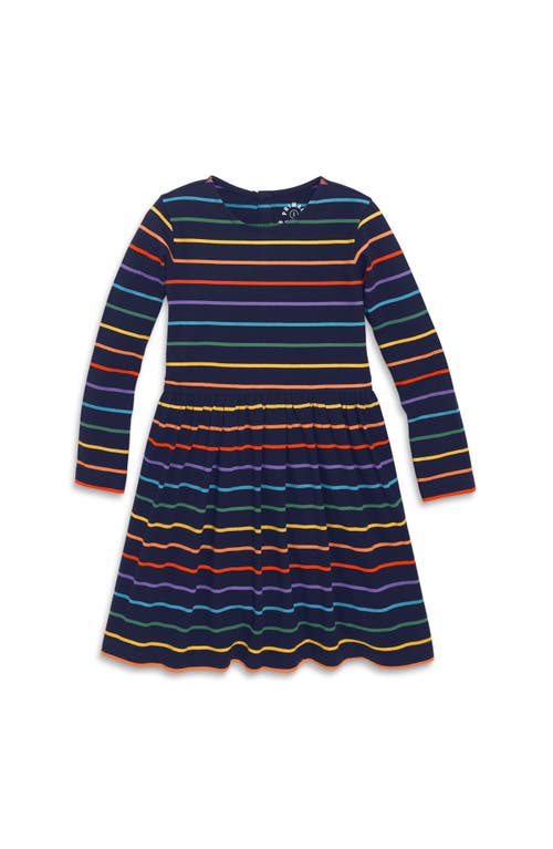 Shop Primary Long Sleeve Perfect Pocket Dress In Rainbow Stripe In Navy Mini Rainbow Stripe