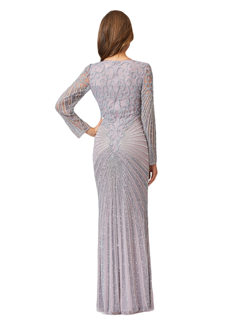 Shop Lara New York V Neck Beaded Long Sleeve Dress In Lilac