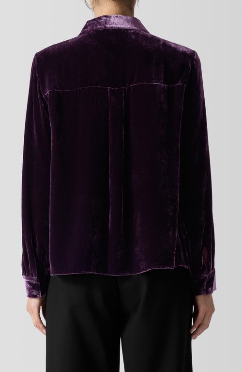 Shop Eileen Fisher Classic Collar Easy Velvet Button-up Shirt In Violet