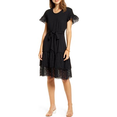 Rachel Parcell Eyelet A-Line Dress, Black (Nordstrom Exclusive)