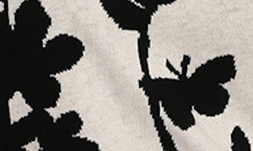 Minnie Rose Plus Size Cotton Blend Long Sleeve Reversible Floral Crew Sweater In Black/starch