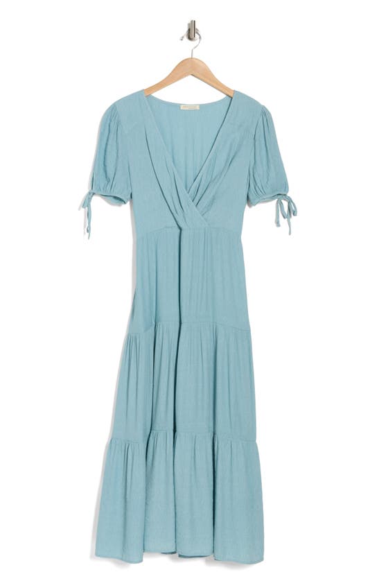 Shop Lovestitch Surplice V-neck Tiered Maxi Dress In Dusty Blue