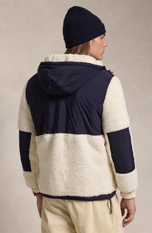 Shop Polo Ralph Lauren Hooded Nylon & Fleece Popover Jacket In Herbal Milk Multi