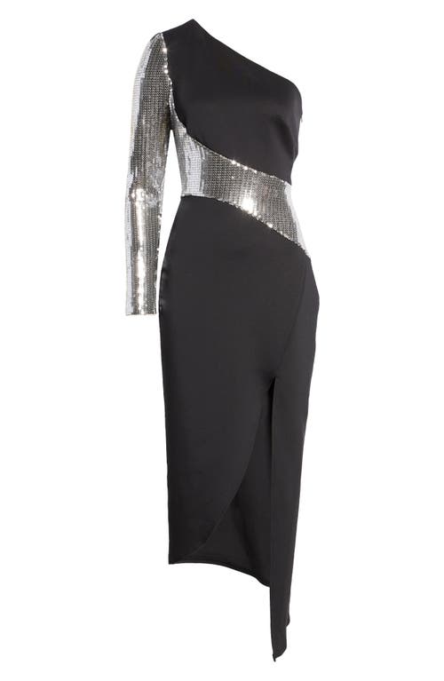 Shop Sho By Tadashi Shoji Sequin One-shoulder Scuba Dress In Black/platinum