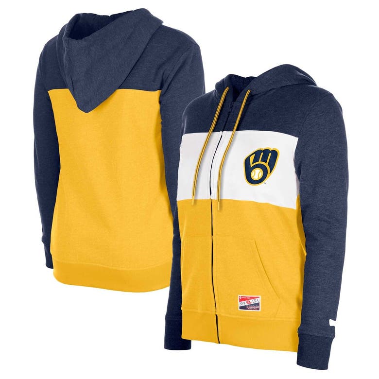 NEW ERA NEW ERA NAVY MILWAUKEE BREWERS COLORBLOCK FULL-ZIP HOODIE JACKET