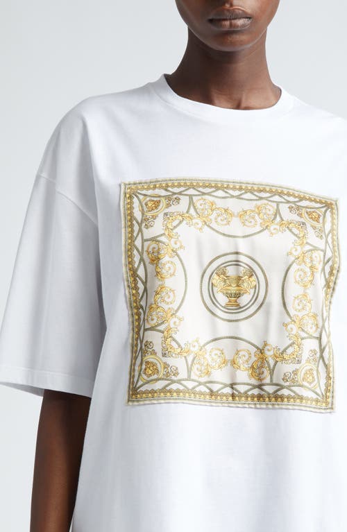 Shop Versace Logo Barocco Contrast Panel Cotton T-shirt In 2w070-white Multicolor