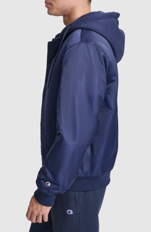 Champion Water Resistant Hooded Bomber Jacket In Peacoat