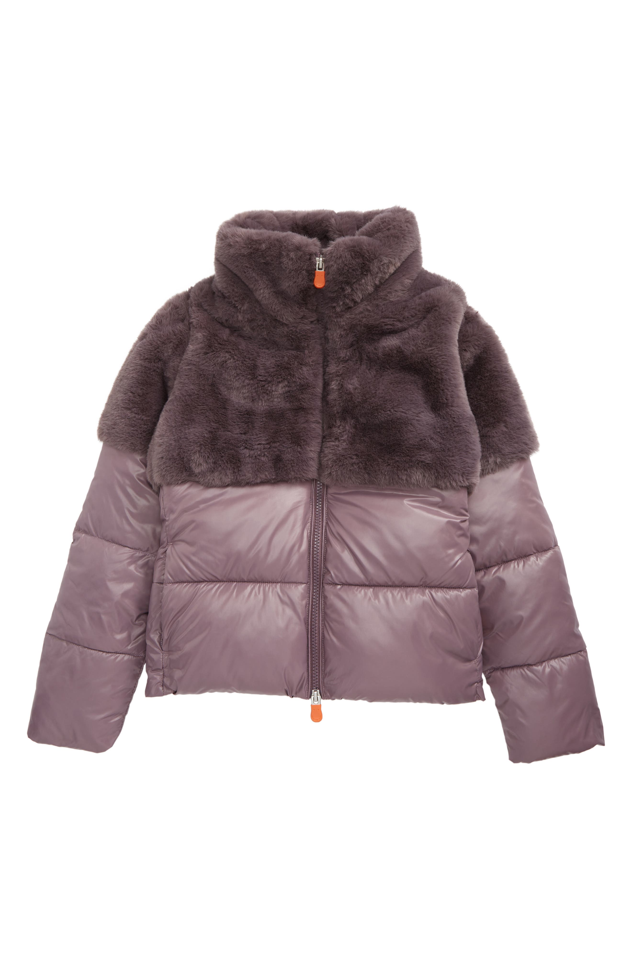 contrast faux fur hooded puffer coat