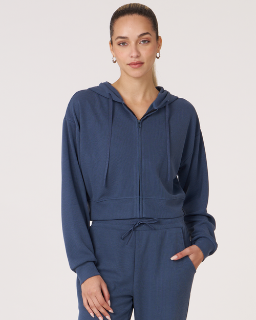 Shop Rebody Active Retreat Waffle Zip Up Jacket In Navy