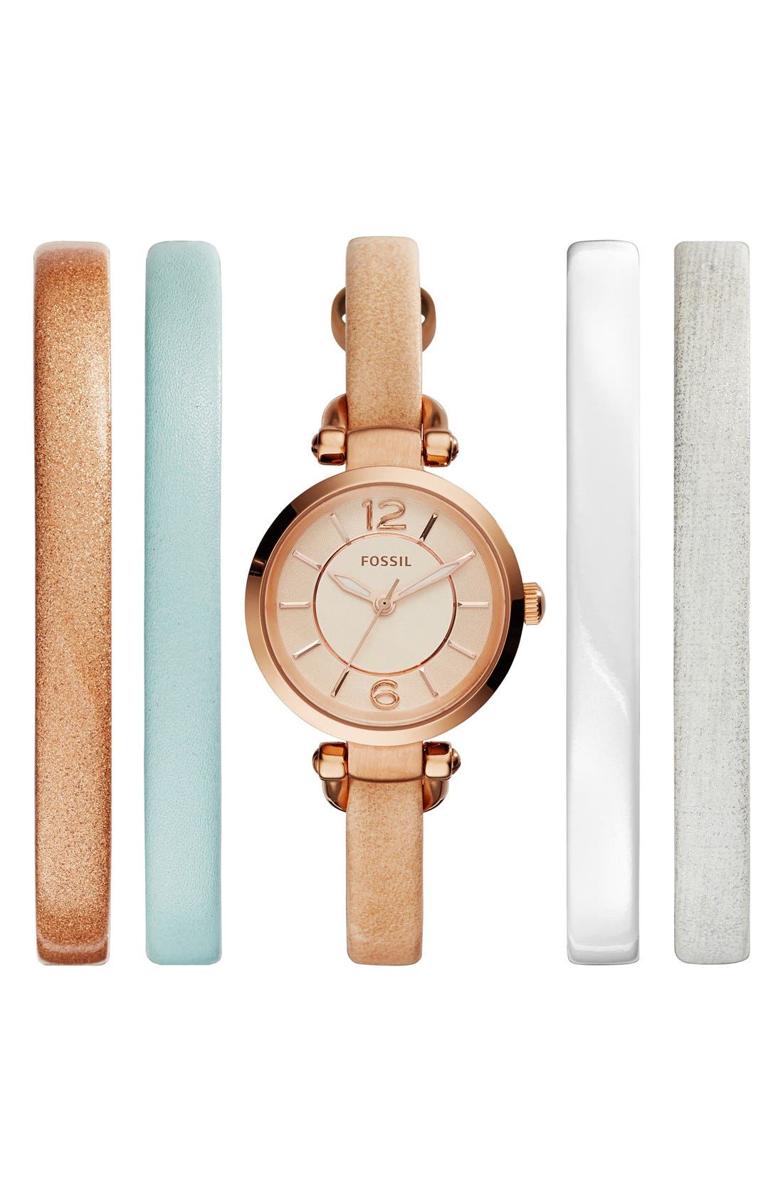 Fossil Round Watch & Interchangeable Leather Strap Set, 24mm