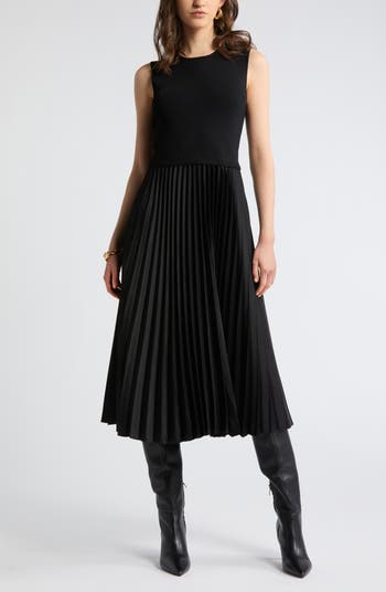 Nordstrom Pleated Mixed Media Midi Dress | Nordstrom