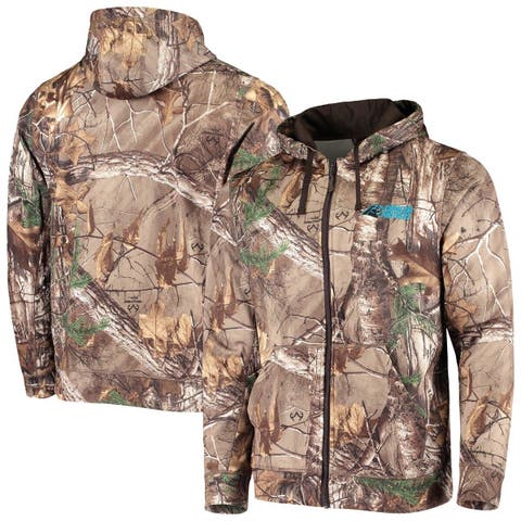 Carolina Panthers Full Zip Hood W/ Team Color Camo Lines, Heather Gray