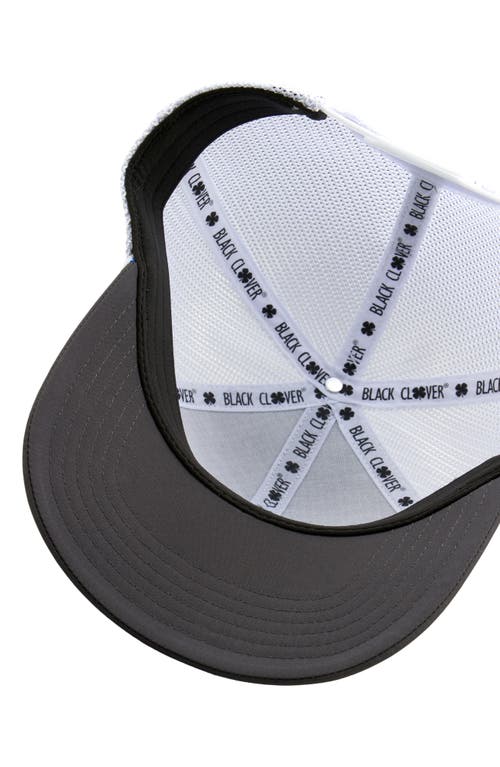 Shop Black Clover Looper Patch Snapback Trucker Hat In Charcoal/white