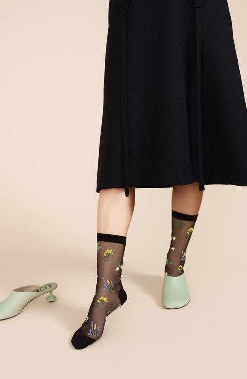 Hansel From Basel Wildflower Sheer Crew Socks In Black