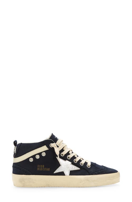 Golden Goose Mid Star Canvas Wing-tip Sneakers In Navy/silver