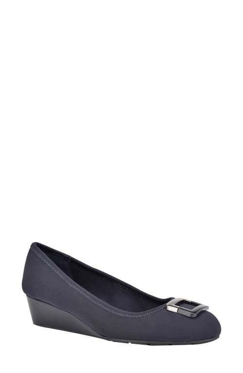 Wedge Pump in Navy Blue Fabric