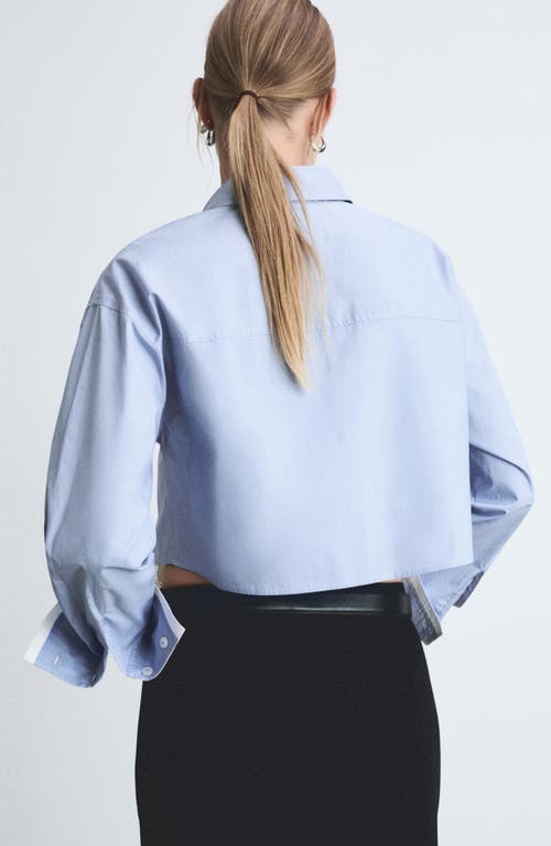 Mango Contrast Trim Crop Cotton Button-up Shirt In Sky Blue