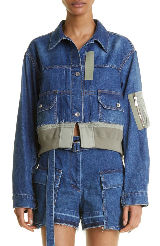 Sacai Cotton Denim Hybrid Pocket Jacket In Blue | ModeSens