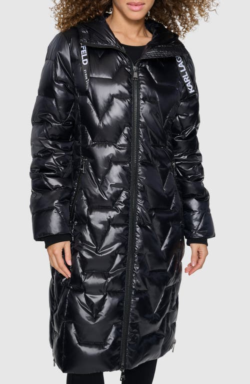 Shop Karl Lagerfeld Paris Zigzag Hooded Puffer Coat In Black