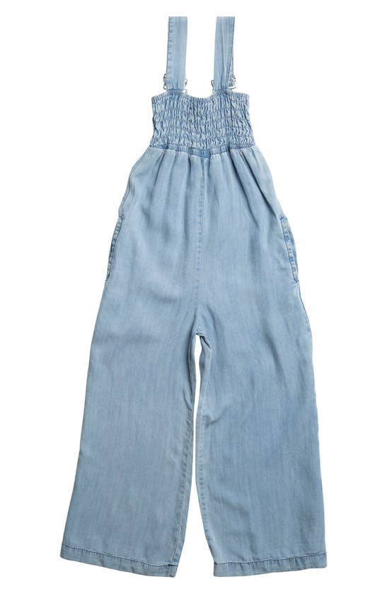 Tractr Kids' The Wide Leg Denim Romper In Light Indigo