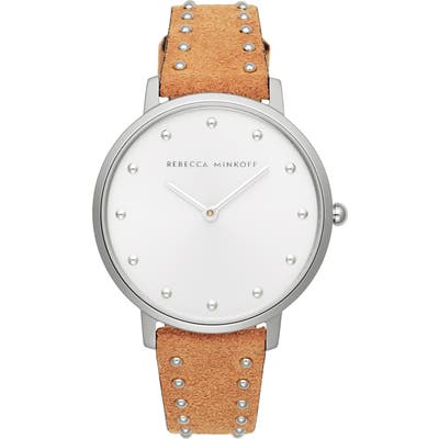 Rebecca Minkoff Major Stud Leather Strap Watch, 35Mm