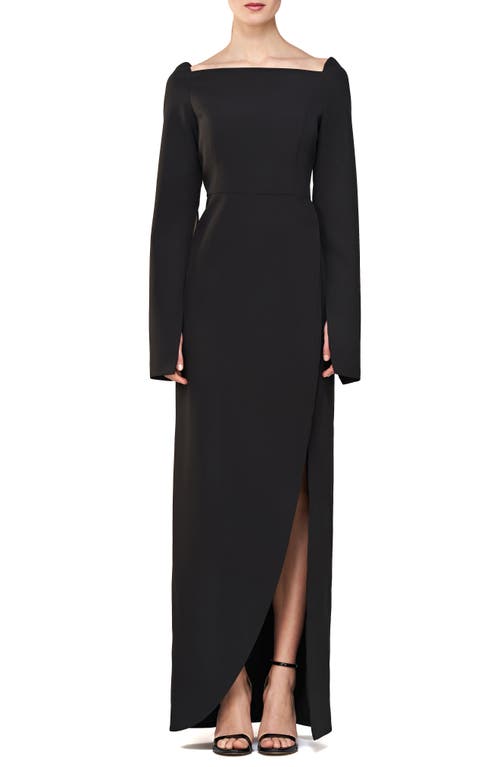 Shop Kay Unger Katerina Long Sleeve Column Gown In Black