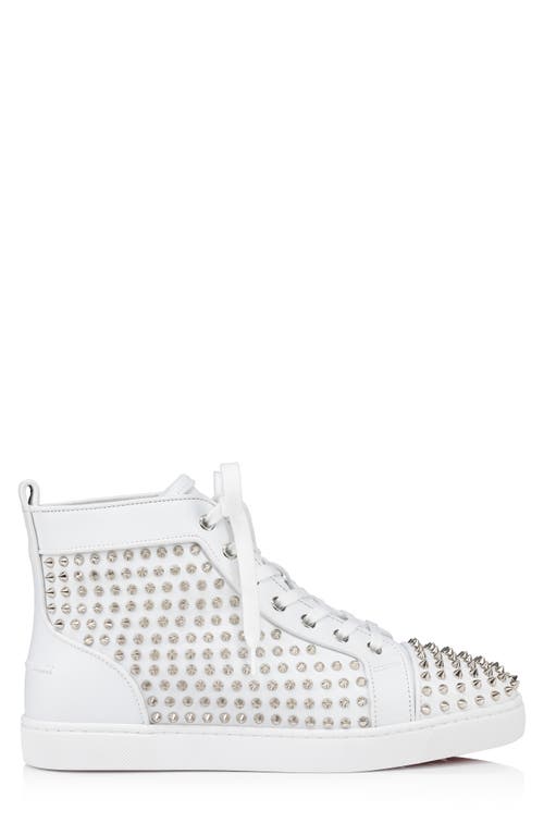 Shop Christian Louboutin Louis Allover Spikes High Top Sneaker In White/silver