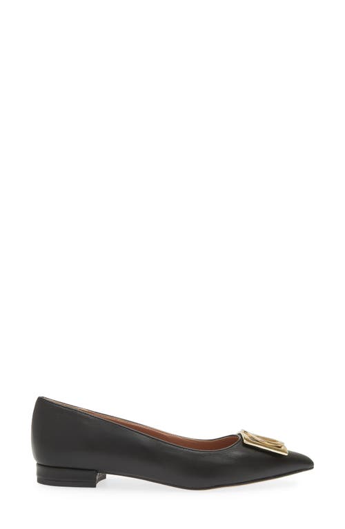 Valentino By Mario Valentino Flora Logo Buckle Pointed Toe Flat In Black
