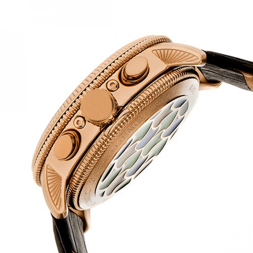 Heritor Automatic Semi-skeleton Leather-band Watch In Rose Gold/black