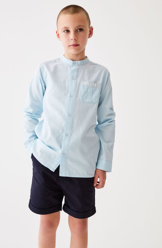 Shop Ted Baker London Kids' Band Collar Cotton Button-up Shirt In Blue