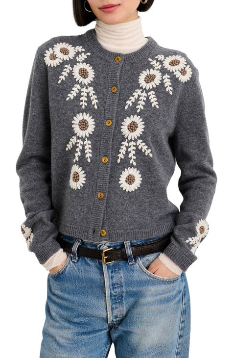 Soft Wool Knit Cardigan with Embroidered Scarf - Ready to Wear