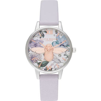 Olivia Burton Bejewelled Floral Leather Strap Watch, 30Mm