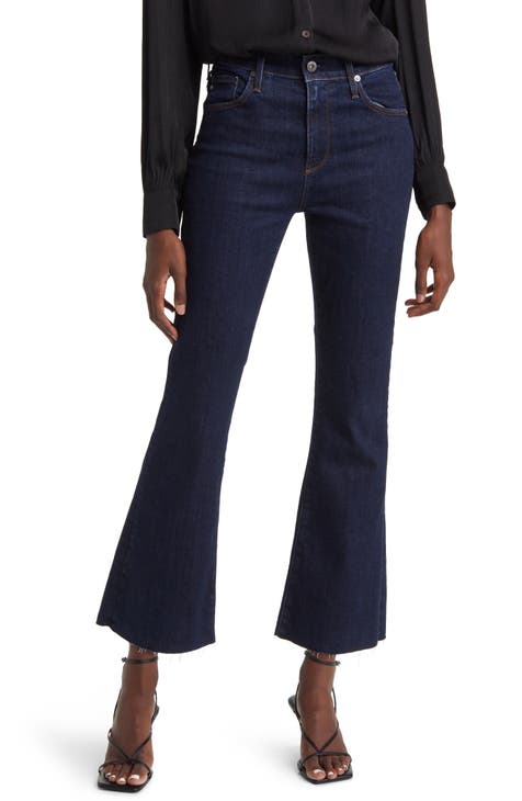Farrah High Waist Raw Hem Crop Bootcut Jeans (Modern Indigo)