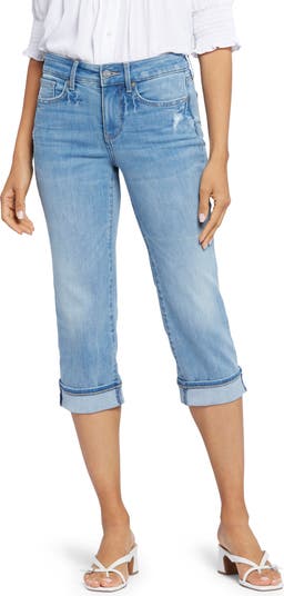 Denim Capris With Rolled Cuffs