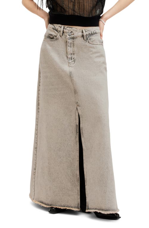 AllSaints Noir Asymmetric Waist Denim Maxi Skirt Sand Grey at Nordstrom, Us