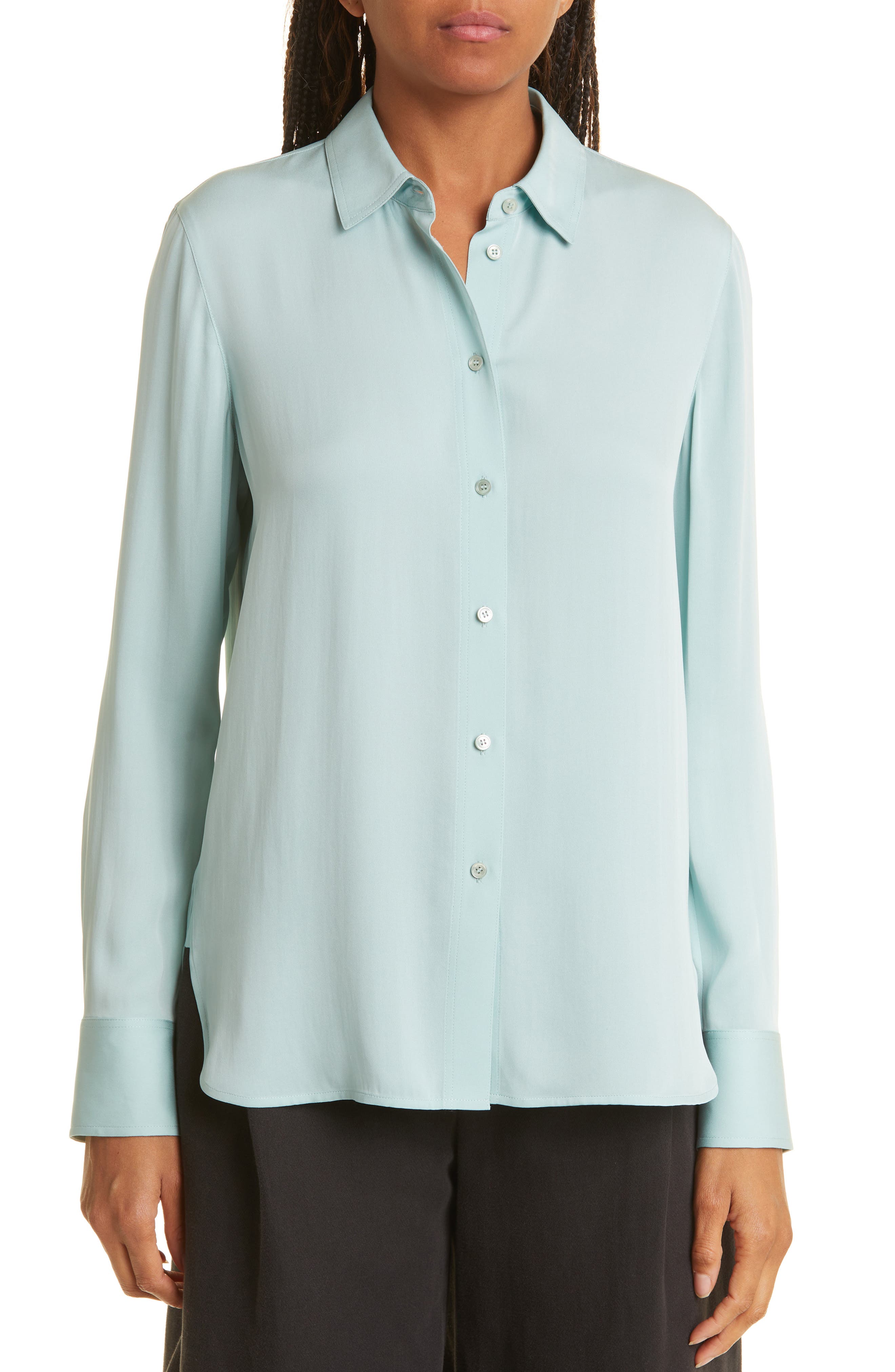 Vince Slim Fit Stretch Silk Button-Up 
