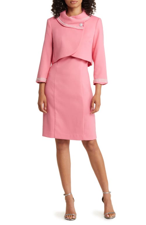 TAHARI ASL Beaded Jacket & Sheath Dress in Pink