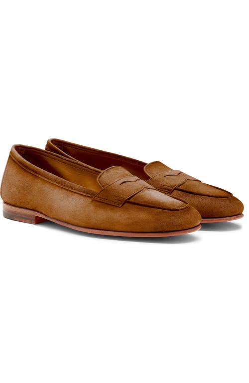 Shop Santoni Carla Navy Suede Loafer In Brown