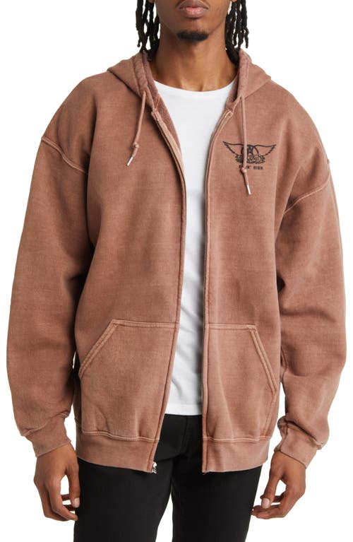 Philcos Aerosmith Back in the Saddle Full Zip Graphic Hoodie in Brown Pigment