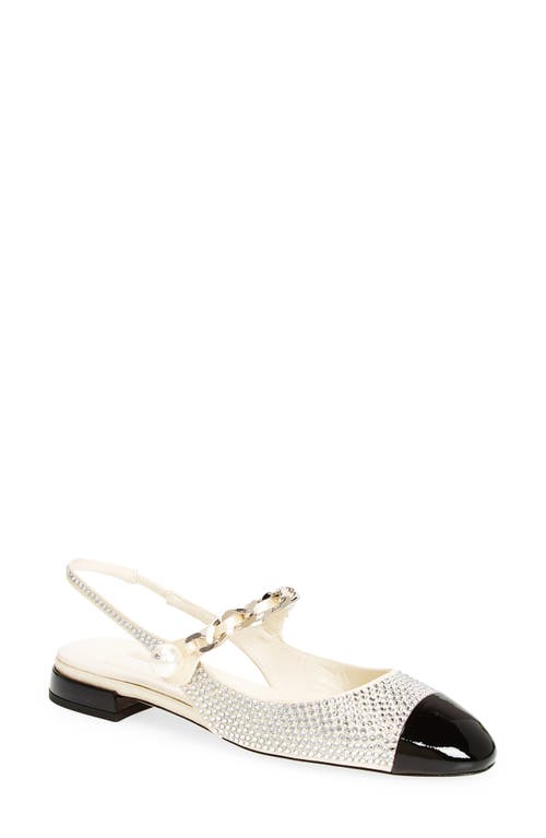 Shop Miu Miu Imitation Pearl Crystal Embellished Slingback Sandal In White/black