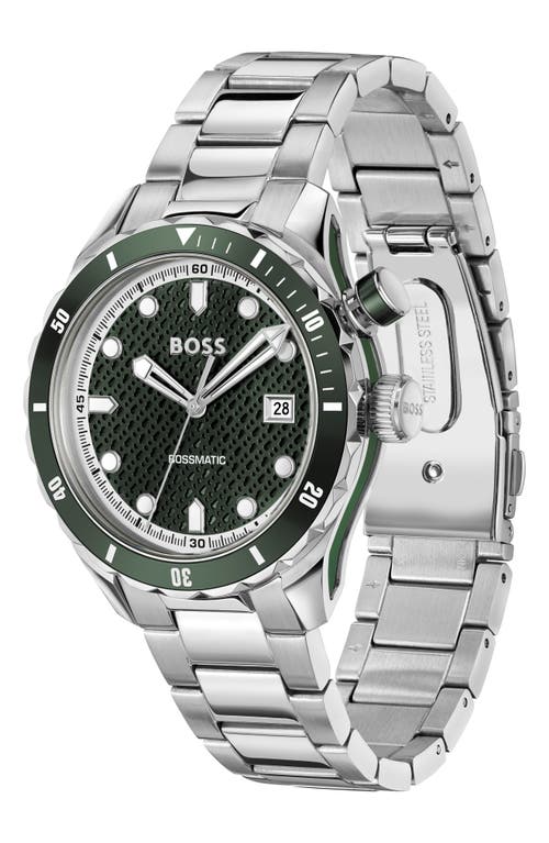 Hugo Boss Men's Bossmatic Silver Stainless Steel Watch, 42mm In Green