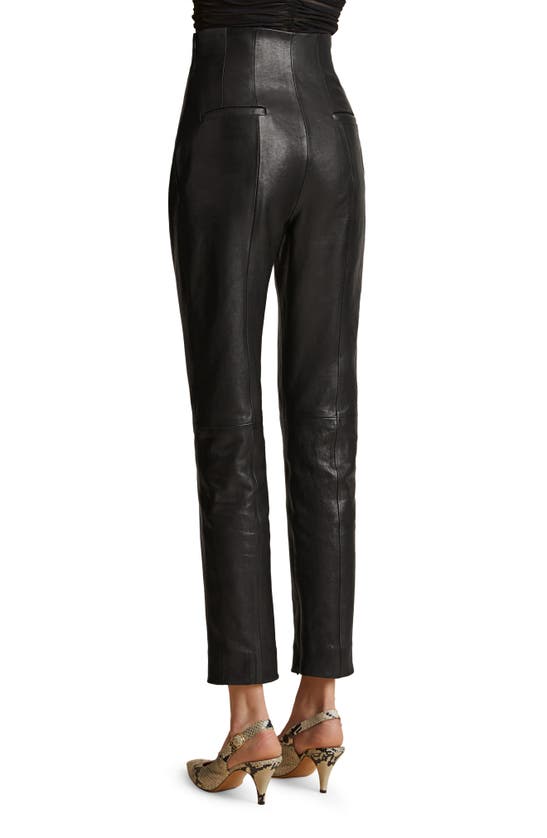 Shop Khaite The Lenn High Waist Lambskin Leather Cigarette Pants In Black